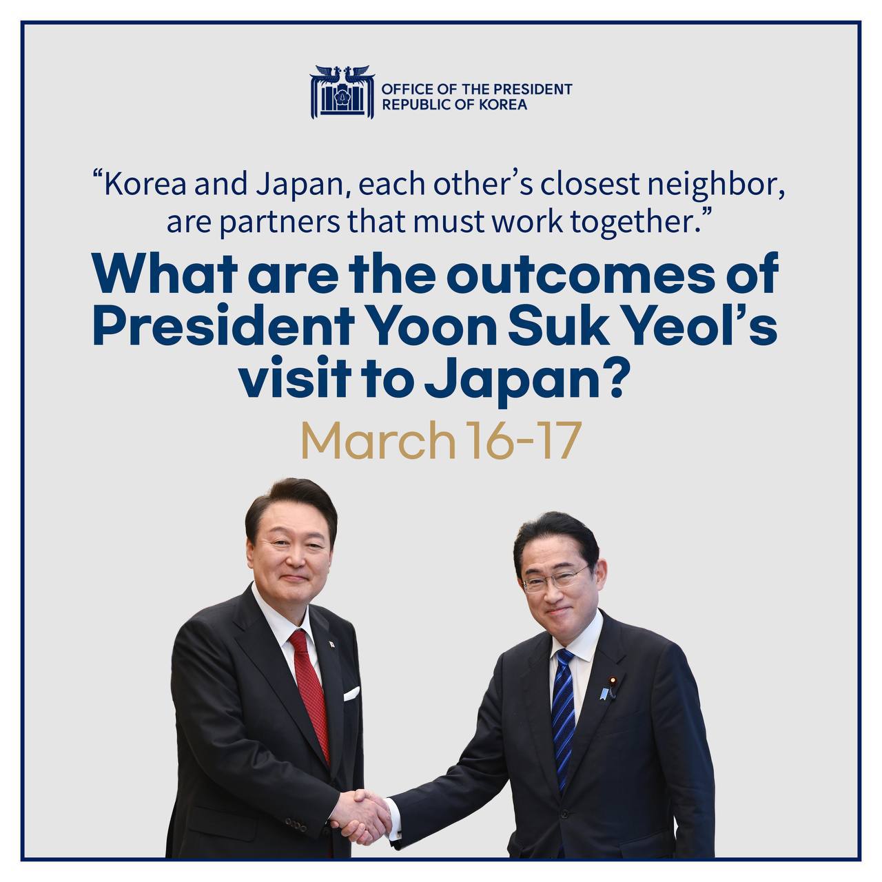 Two-day Visit to Japan, Korea's Closest Neighbor, Brings Cooperation for the Economy, Security and Future Generations slide 1