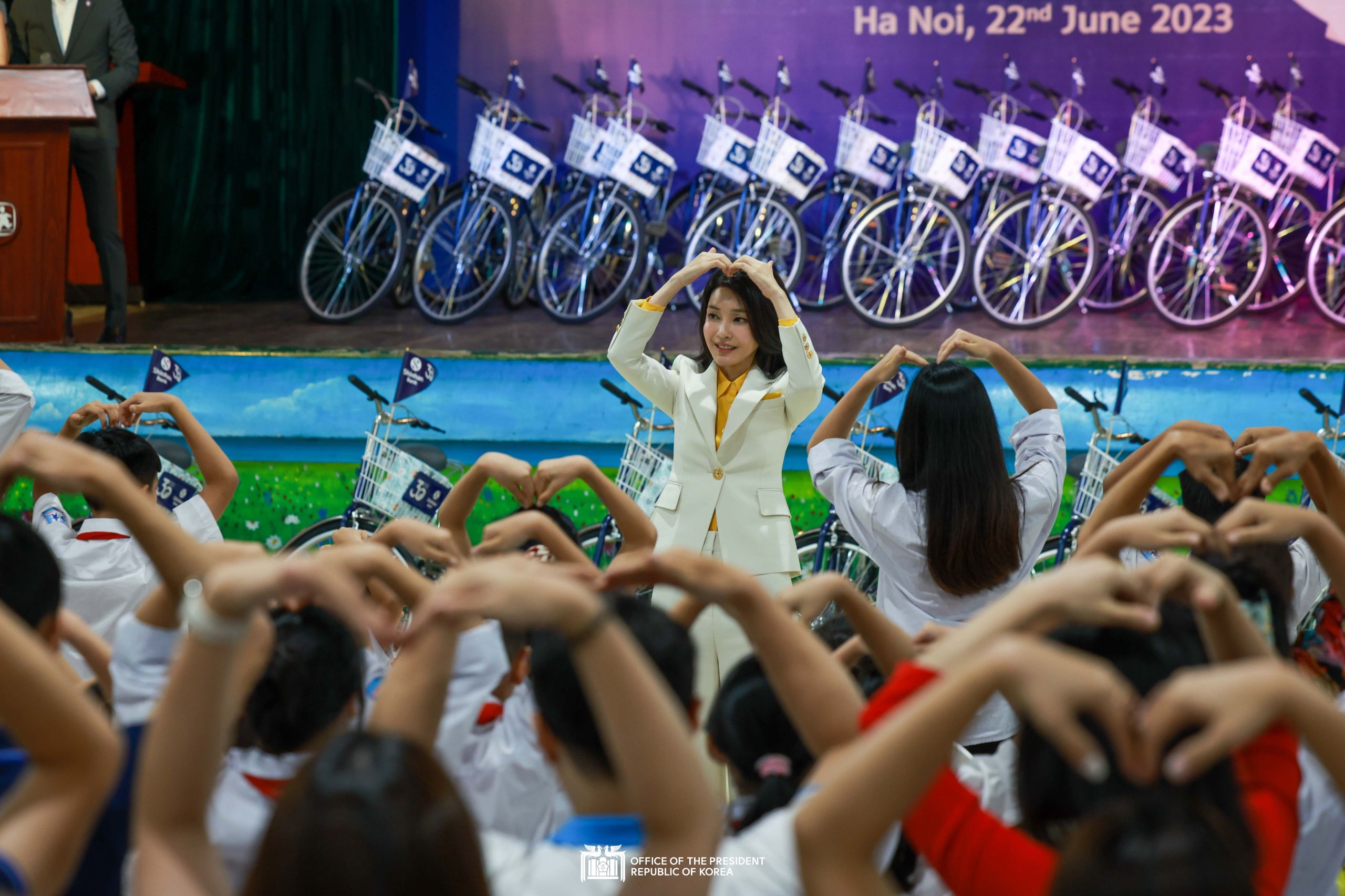 First Lady Kim Keon Hee attending the Bike Run, a bike donation program slide 1