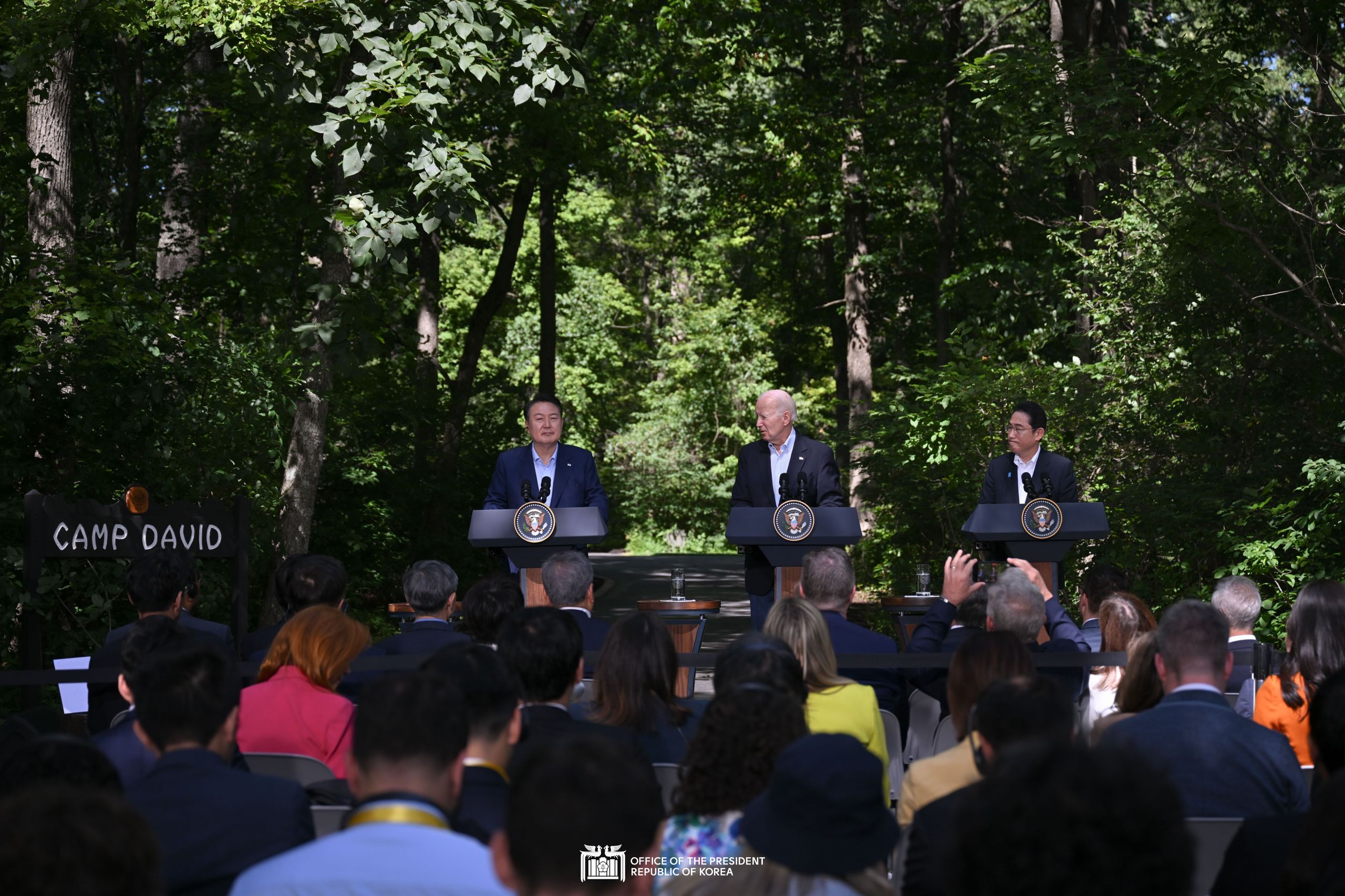 Joint Press Conference following the ROK-U.S.-Japan Summit at Camp David slide 1