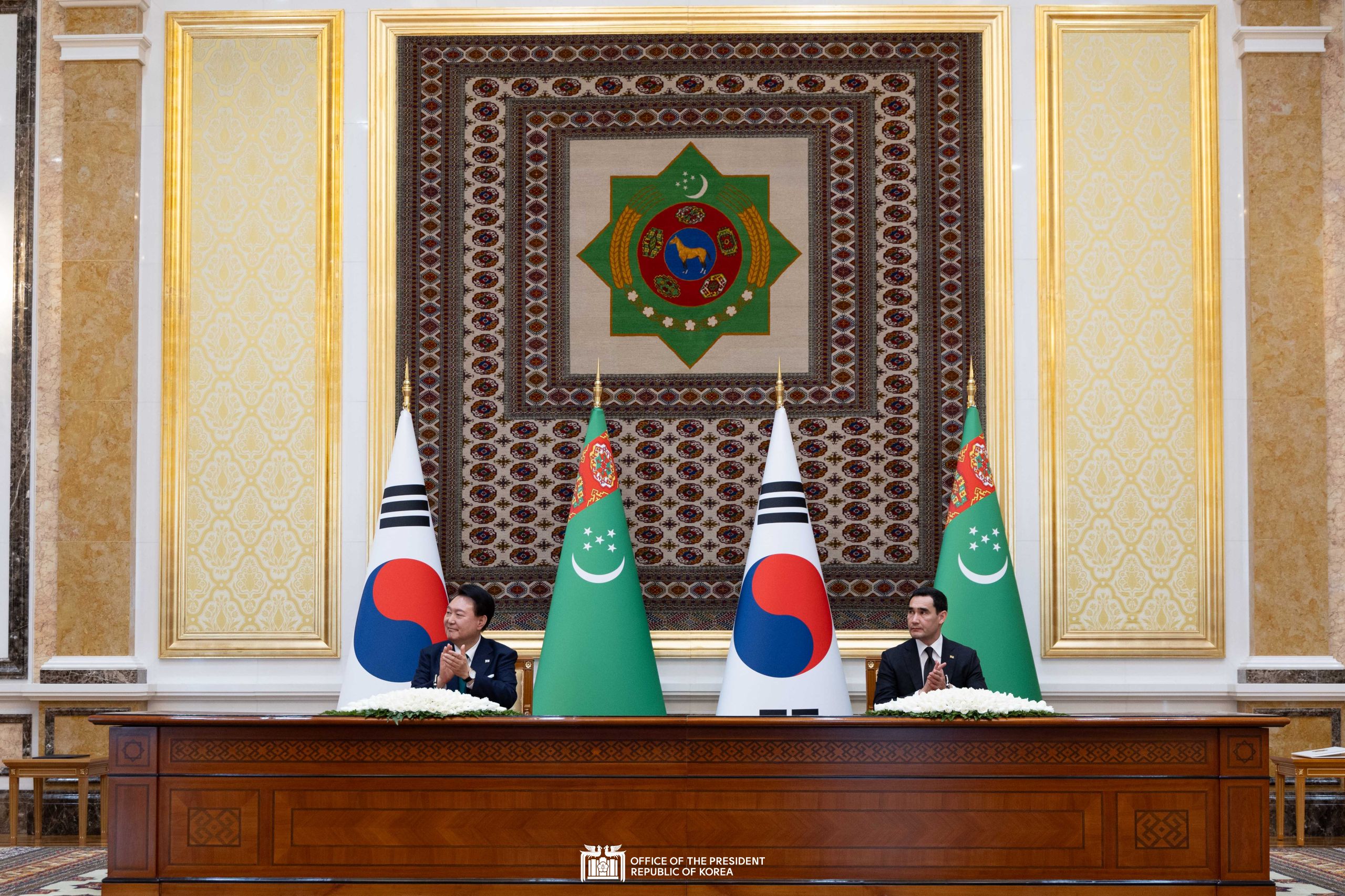 Korea-Turkmenistan joint statement, MOU signing ceremony and joint press statement slide 1